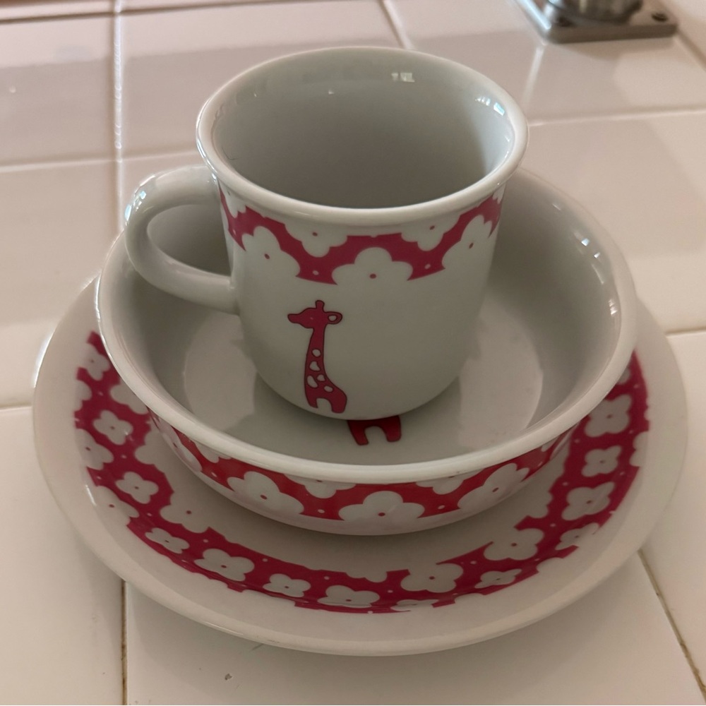 Charming Giraffe Kids Cup and Saucer Set - Pink and White